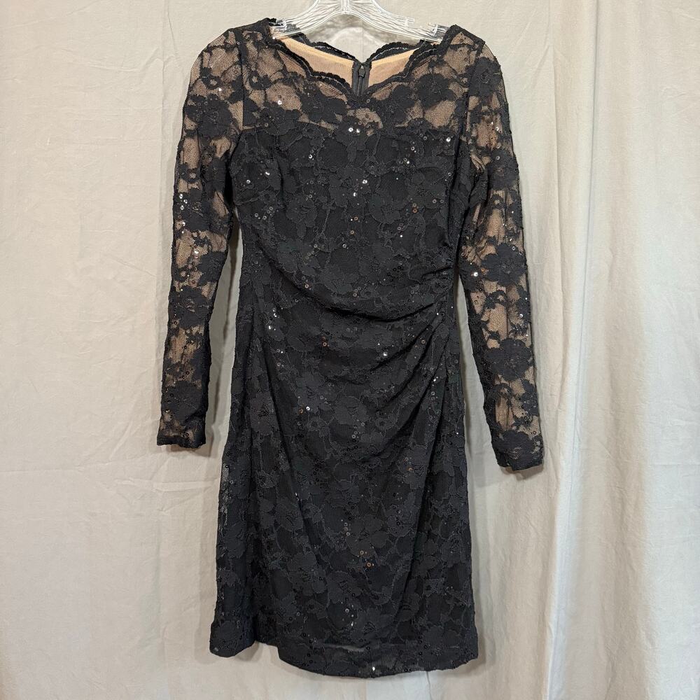 Lauren Ralph Lauren Black Cocktail Dress Lace Sequin Glam Party‎ Women's Size 2P